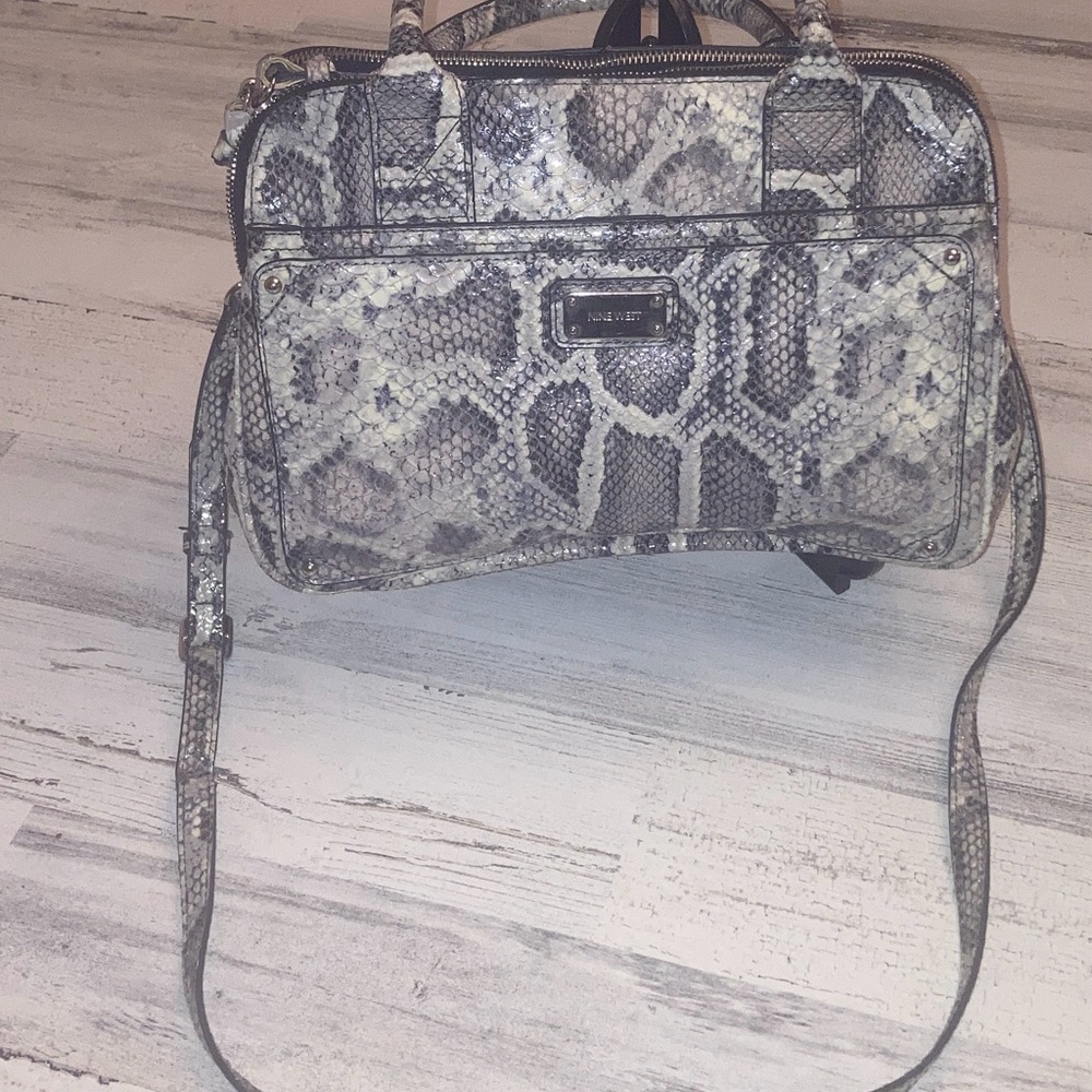 Nine West Gray Vegan Snakeskin Patterned Satchel Crossbody